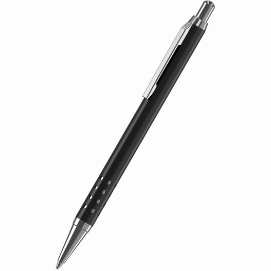 ein stift mit schwarzem körper und silberspitze Druckkugelschreiber Aura metal MMc (Bild 1)