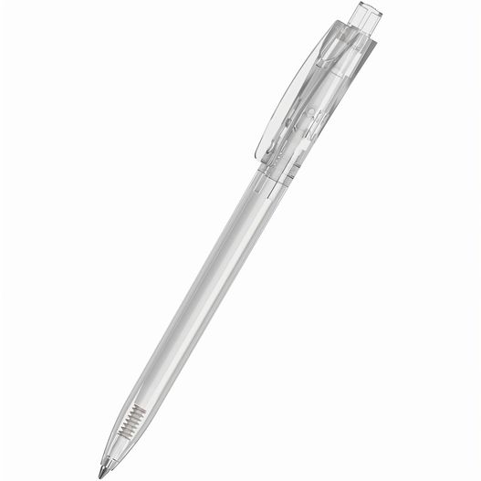 ein stift mit einem klaren körper und silberspitze Druckkugelschreiber Qube transparent (Bild 1)