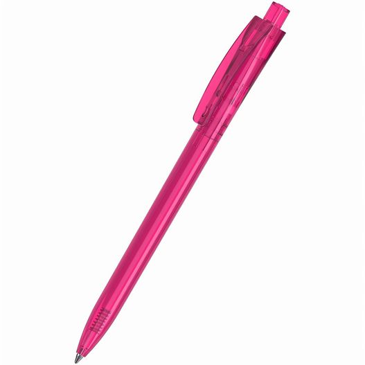 ein rosa stift auf einer weißen oberfläche Druckkugelschreiber Qube transparent (Bild 1)