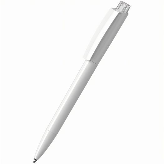 ein stift mit einem weißen körper und silberspitze Druckkugelschreiber Zeno high gloss/transparent (Bild 1)
