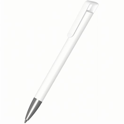 ein weißer stift mit silberner spitze auf weißem hintergrund Druckkugelschreiber Cello softtouch Ms (Bild 1)