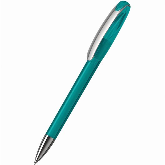 ein stift mit einer metallspitze und einem grünen körper Drehkugelschreiber Boa transparent MMn (Bild 1)