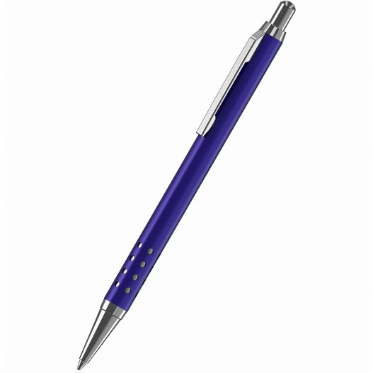 ein stift mit blauem körper und silberner spitze Druckkugelschreiber Aura metal MMc (Bild 1)
