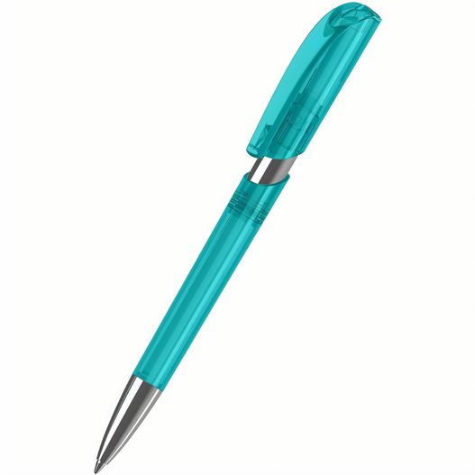 ein stift mit einem blauen kunststoffkörper und silberspitze Druckkugelschreiber Push transparent Mn (Bild 1)