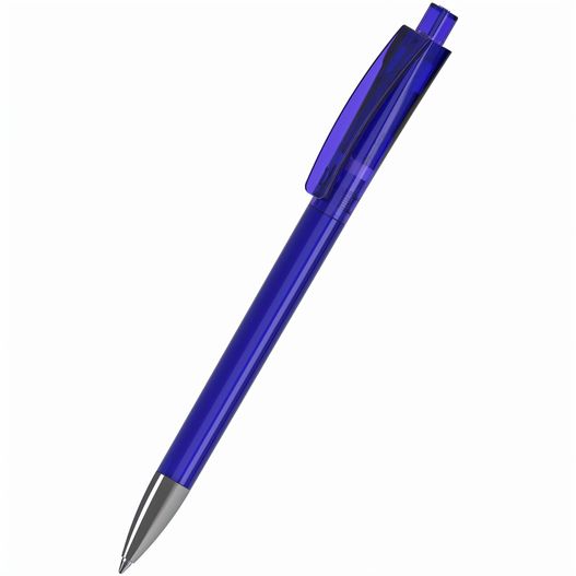 ein blauer stift mit einer silbernen spitze Druckkugelschreiber Qube transparent Mn (Bild 1)