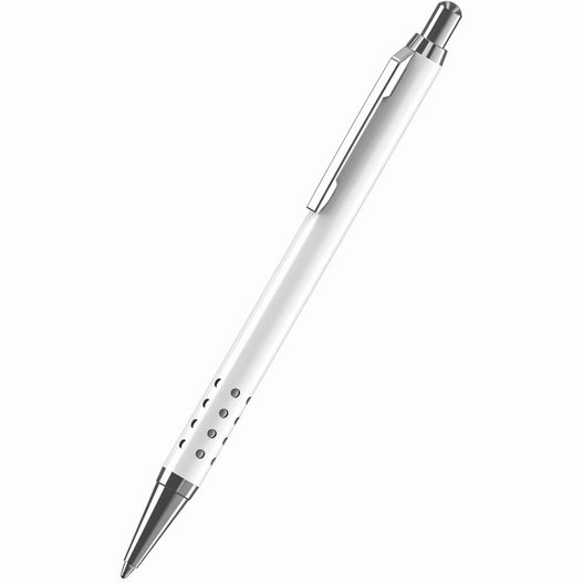 ein stift mit einer metallspitze und einem weißen körper Druckkugelschreiber Aura metal MMc (Bild 1)