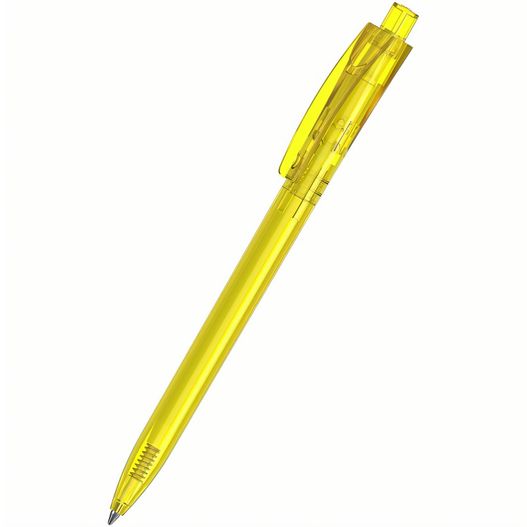 ein gelber stift auf einer weißen oberfläche Druckkugelschreiber Qube transparent (Bild 1)