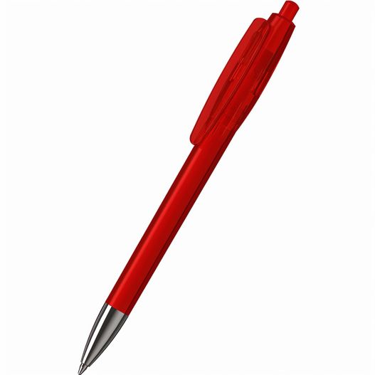 ein roter stift mit einer silbernen spitze auf weißem hintergrund Druckkugelschreiber Klix transparent Mn (Bild 1)