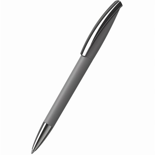 ein stift mit schwarzem körper und silberspitze Kugelschreiber Arca softtouch MMn (Bild 1)