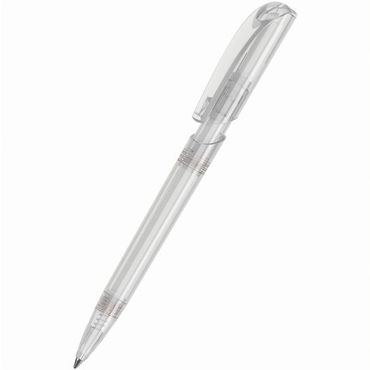 ein stift mit einem klaren kunststoffkörper und einer silbernen spitze Druckkugelschreiber Push transparent (Bild 1)