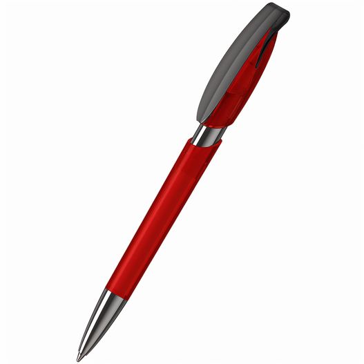 ein roter stift mit schwarzer spitze Druckkugelschreiber Rodeo transparent MMn (Bild 1)