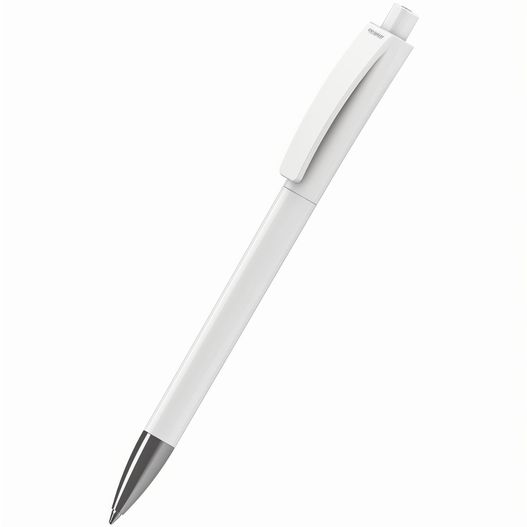 ein stift mit einem weißen körper und silberspitze Druckkugelschreiber Qube high gloss Mn (Bild 1)