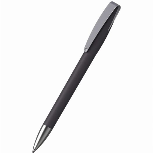 ein stift mit schwarzem körper und silberspitze Drehkugelschreiber Cobra softgrip MMs (Bild 1)