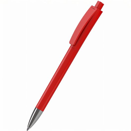 ein roter stift mit einer metallspitze auf weißem hintergrund Druckkugelschreiber Qube high gloss Mn (Bild 1)