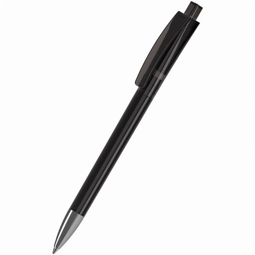 ein stift mit schwarzem körper und silberspitze Druckkugelschreiber Qube transparent Mn (Bild 1)