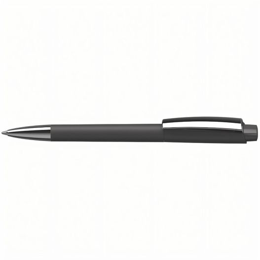 ein stift mit einem schwarzen körper und einer silbernen spitze Druckkugelschreiber Zeno softtouch/high gloss MMn (Bild 1)