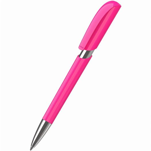 ein rosa stift mit einer silbernen spitze auf einem weißen hintergrund Druckkugelschreiber Push high gloss Mn (Bild 1)