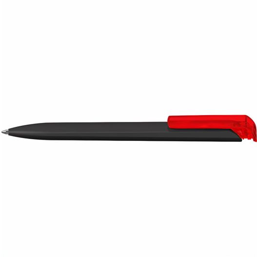 ein stift mit einer roten spitze auf einem weißen hintergrund Druckkugelschreiber Trias softtouch/transparent (Bild 1)