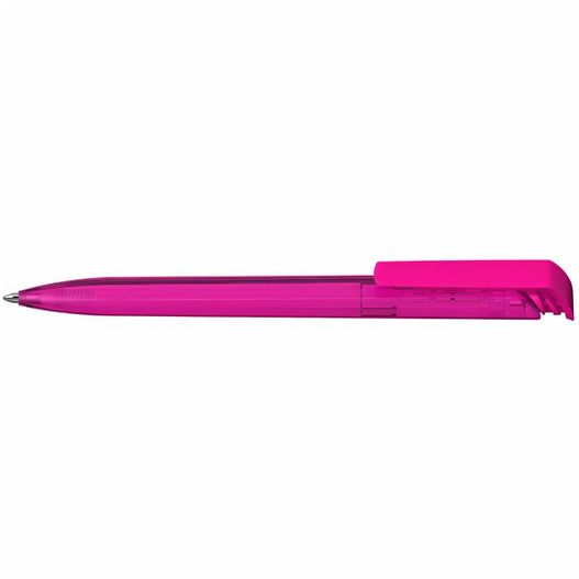ein rosa stift mit einer schwarzen spitze Druckkugelschreiber Trias transparent/high gloss (Bild 1)