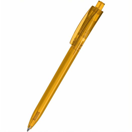 ein stift mit einem gelben körper und einer schwarzen spitze Druckkugelschreiber Qube transparent (Bild 1)