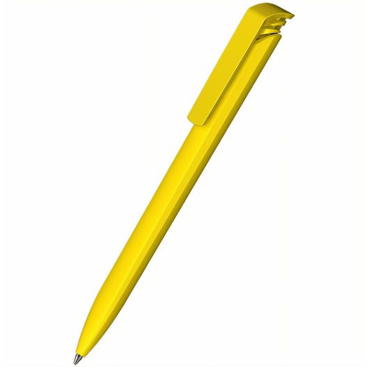 ein gelber stift sitzt auf einer weißen oberfläche Kugelschreiber Trias softtouch/high gloss (Bild 1)