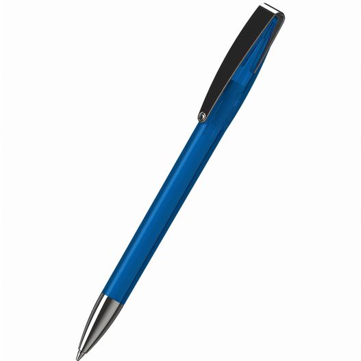 ein blauer stift mit schwarzer spitze Drehkugelschreiber Cobra transparent MMn (Bild 1)