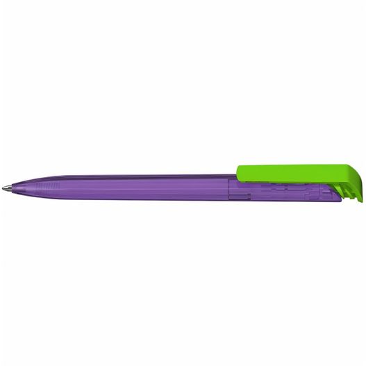 ein violetter stift mit grüner spitze Druckkugelschreiber Trias transparent/high gloss (Bild 1)