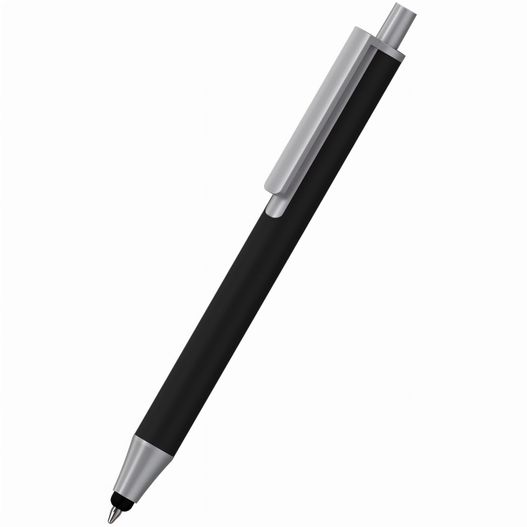 ein stift mit schwarzem körper und silberspitze Druckkugelschreiber Flute stylus softtouch PPs (Bild 1)