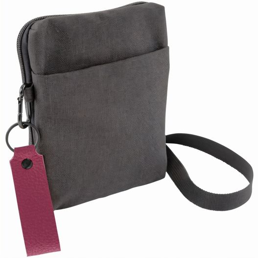 eine kleine graue tasche mit einem roten tag Umhängetasche (Bild 1)