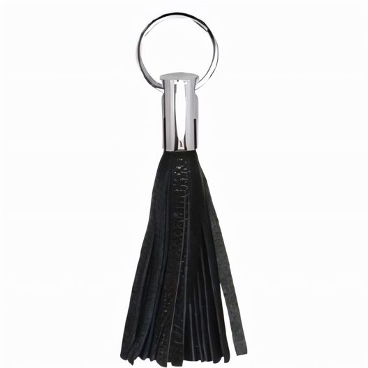 eine schwarze leder-tassel mit einem silbernen metall schlüsselanhänger Schlüsselanhänger (Bild 1)