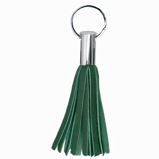 eine grüne leder-tassel mit einem silbernen metall schlüsselanhänger Schlüsselanhänger (Bild 1)