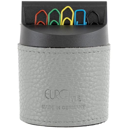 eine weiße tasse mit einem schwarzen deckel und einem regenbogenring Büroklammernspender, rund (Bild 1)