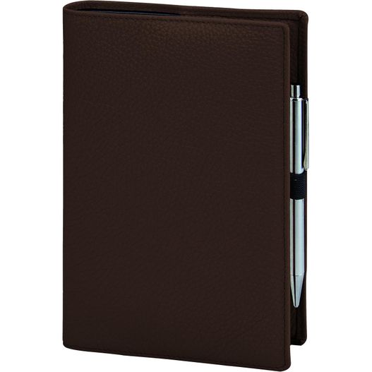 ein braunes notizbuch mit einem stift darüber Buchhülle (Bild 1)