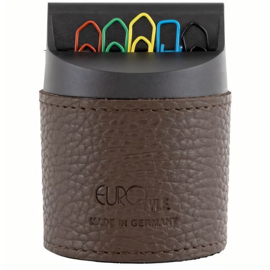 ein braunes leder geldbörse mit schwarzem lederband Büroklammernspender, rund (Bild 1)