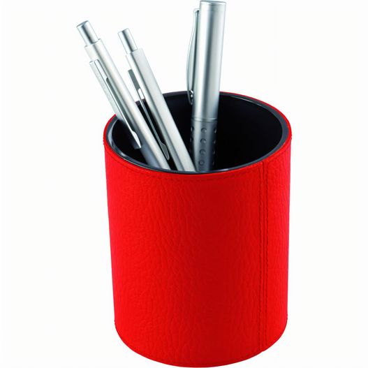 ein roter stifthalter mit drei stiften darin Stiftköcher, rund (Bild 1)