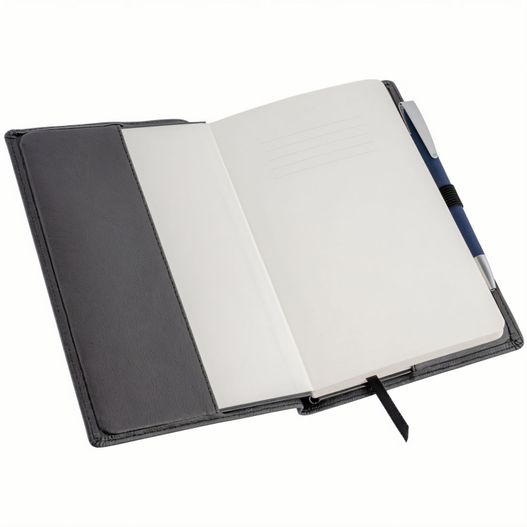 ein schwarzes und weißes notizbuch mit einem stift Buchhülle (Bild 1)