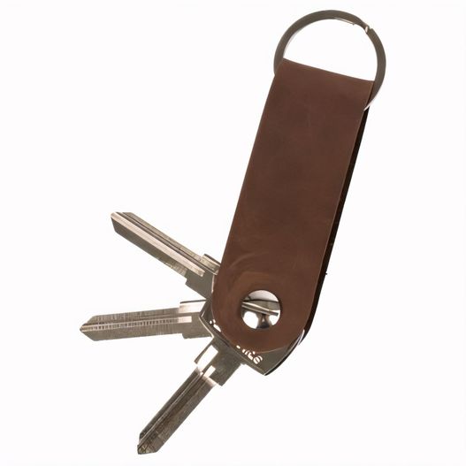 eine kleine braune leder schlüsselanhänger mit metallgriff Schlüsselanhänger (Bild 1)