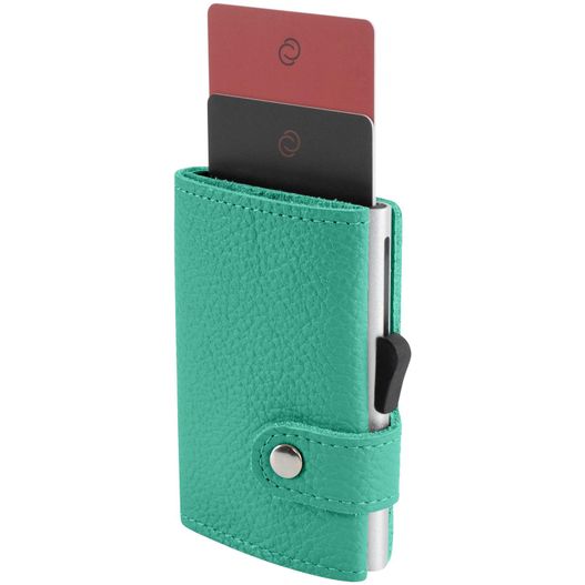 eine grüne brieftasche mit einer roten karte darin C-Secure RFID Börse XL (Bild 1)