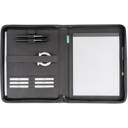 ein schwarzer lederordner mit einem stift und einem notizblock Schreibmappe mit RV A4 (Bild 1)