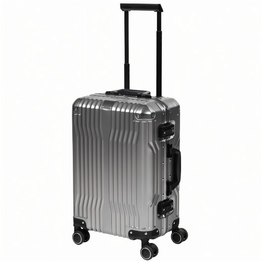 silberkoffer mit rädern auf weißem hintergrund Trolley klein (Bild 1)