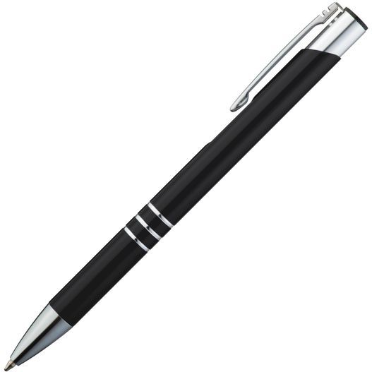 ein stift mit schwarzem körper und silber Kugelschreiber aus Metall mit 3 Zierringen (Bild 1)