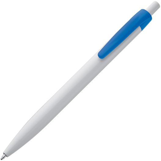 ein weißer stift mit blauer spitze Kunststoffkugelschreiber mit farbigem Clip (Bild 1)