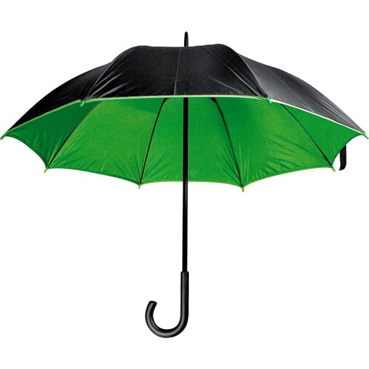 ein schwarzer und grüner regenschirm mit schwarzem griff Luxuriöser Regenschirm mit doppelter Bespannung (Bild 1)