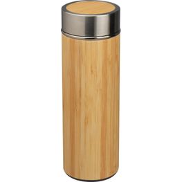 Edelstahl Trinkflasche mit Bambusummantelung und Teesieb