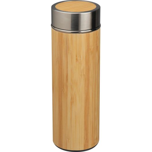 Produktabbildung Edelstahl Trinkflasche mit Bambusummantelung und Teesieb Edelstahl Trinkflasche mit Bambusummantelung und Teesieb (Bild 1)