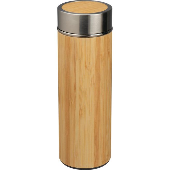 Edelstahl Trinkflasche mit Bambusummantelung und Teesieb