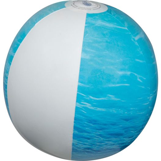 ein strandball mit einem weißen und blauen streifen Strandball mit Meeroptik (Bild 1)