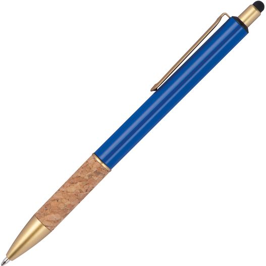 ein stift mit einem holzgriff und einem blauen körper Kugelschreiber mit Korkgriffzone (Bild 1)