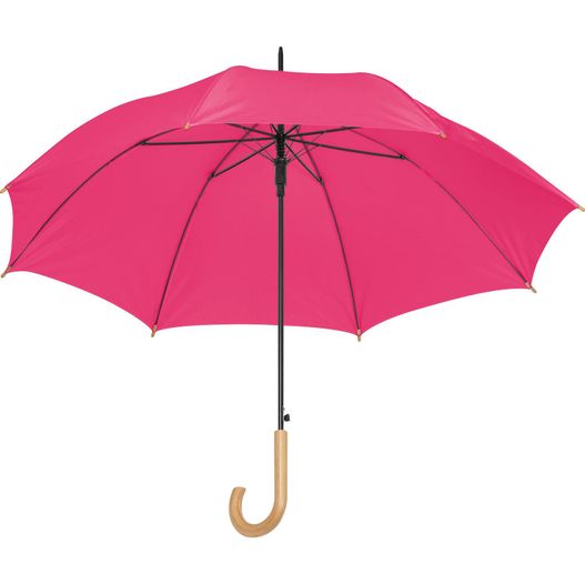 ein rosa schirm mit einem holzgriff Automatik Regenschirm (Bild 1)