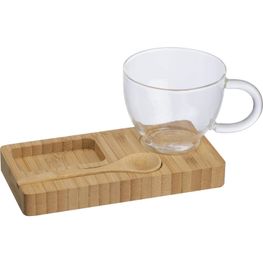 Produktabbildung Servierbrett mit Bambuslöffel und Glastasse, 150ml Servierbrett mit Bambuslöffel und Glastasse, 150ml